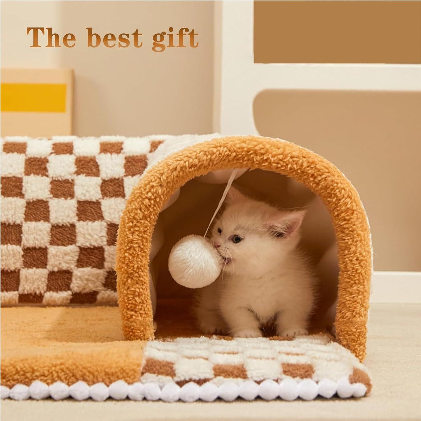 Funny Plush Plaid Cat Tunnel Cat Bed Cat Tunnel Bed With Central Mat Plush Plaid Tunnel Cat Bed Zipper Cat Tunnel For Indoor Cats