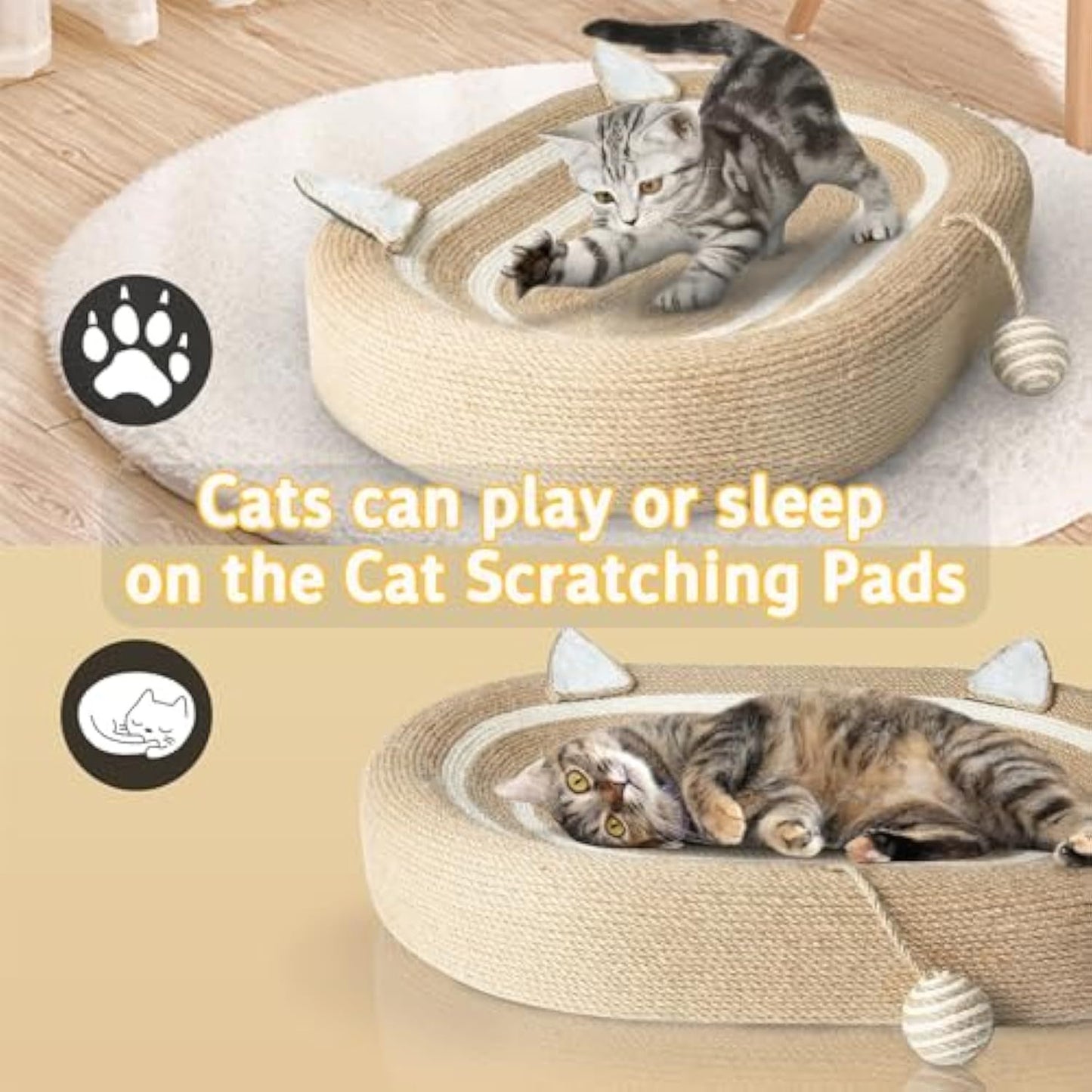 Cat Scratcher Bed 3 In 1 Sisal Cat Scratching Pads Beds Cat Scratchers For Indoor Cats With Anti-Slip