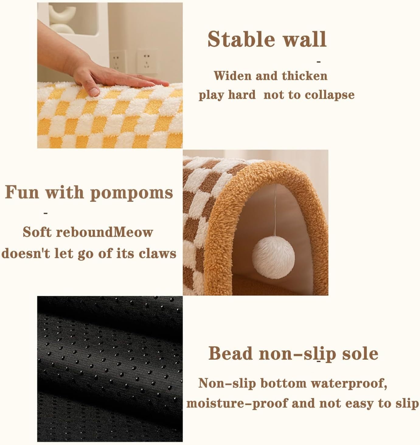 Funny Plush Plaid Cat Tunnel Cat Bed Cat Tunnel Bed With Central Mat Plush Plaid Tunnel Cat Bed Zipper Cat Tunnel For Indoor Cats