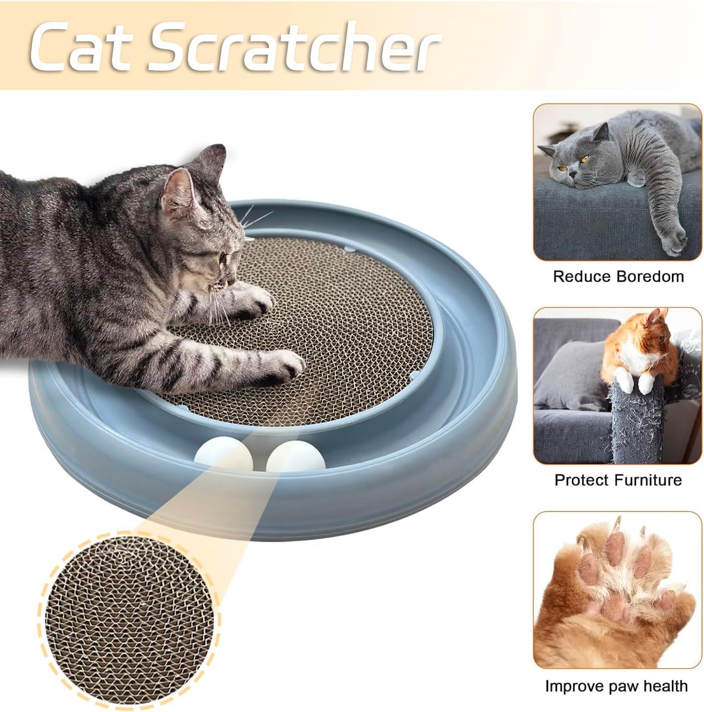 Cat Scratching Board Cat Ball Track Cat Scratchers For Indoor Cats Cat Ball Toy Cat Toys For Bored Indoor Cats For Kitten Mental Physical Exercise With Spare Ball To Prevent Loss