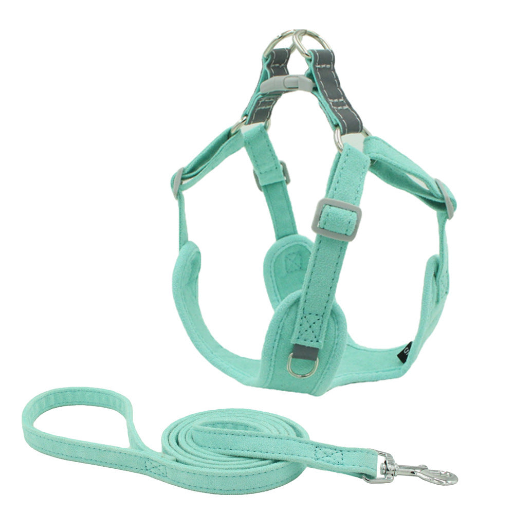 Suede Pet Chest Harness Dog Vest Leash