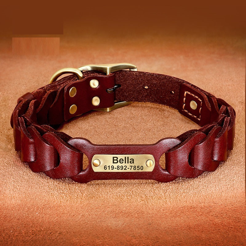 Dog Braided Leather Medium Large Dog Collar