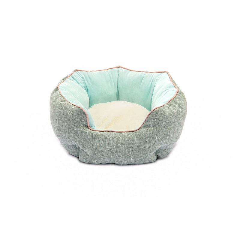 Pet Bed Warm Winter Bed Dog Cat Bed Soft Wool Point Design Pet Nest With Removable Mats Octagonal Shape Kennel Cat Dog Sofa Bed