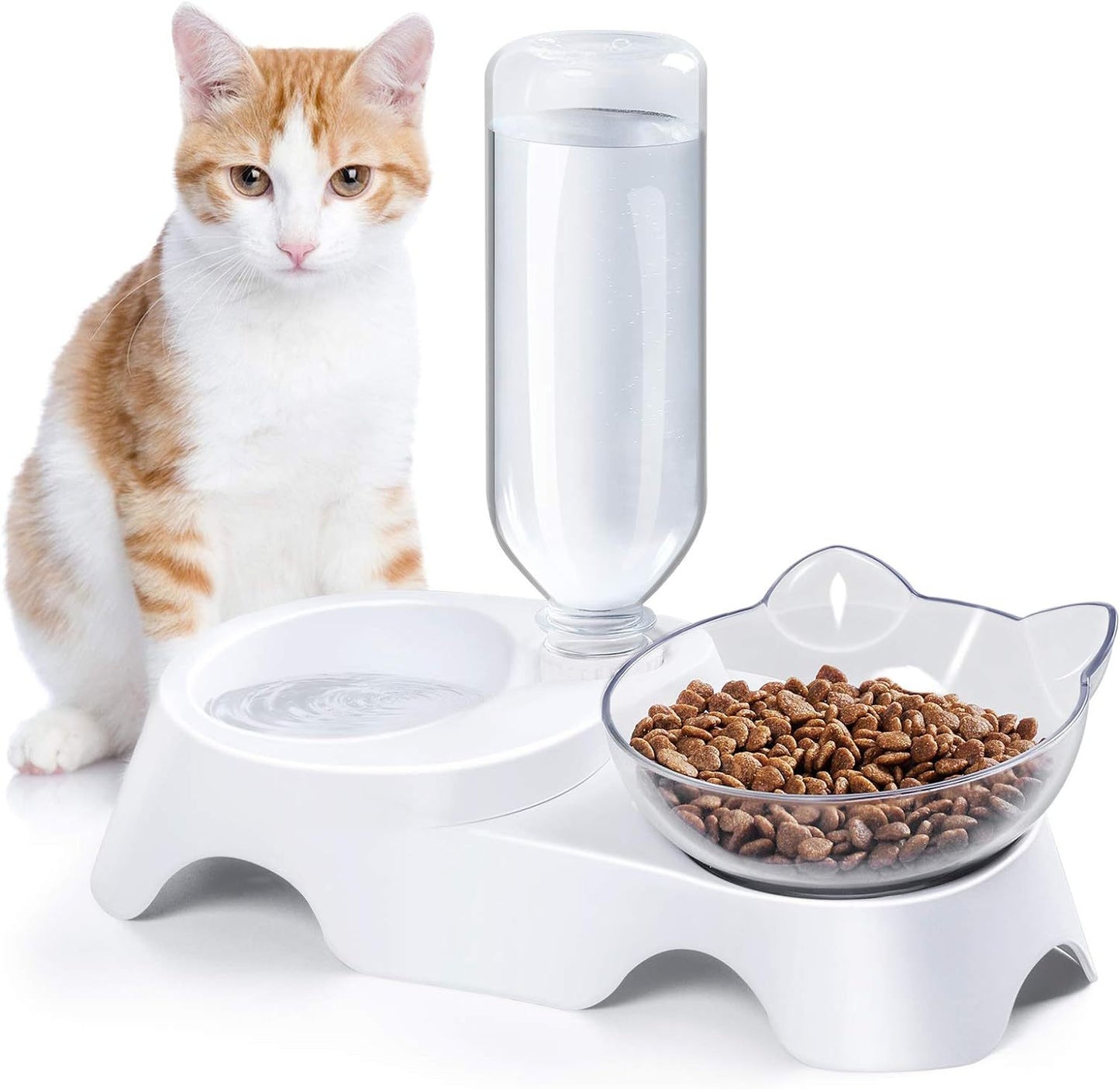 Double Dog Cat Bowls Pets Water And Food Bowl Set 15 Tilted Water And Food Bowl Set With Automatic Waterer Bottle For Small Or Medium Size Dogs Cats