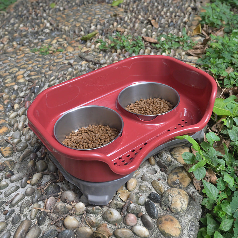 Dog bowl cat bowl pet cat double basin splash-proof neat dog cat rice bowl food bowl stainless steel bowl