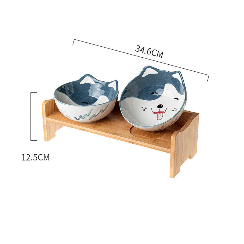 Ceramic Cat Bowl Shelf Protects The Cervical Spine, High Feet And Double Bowls