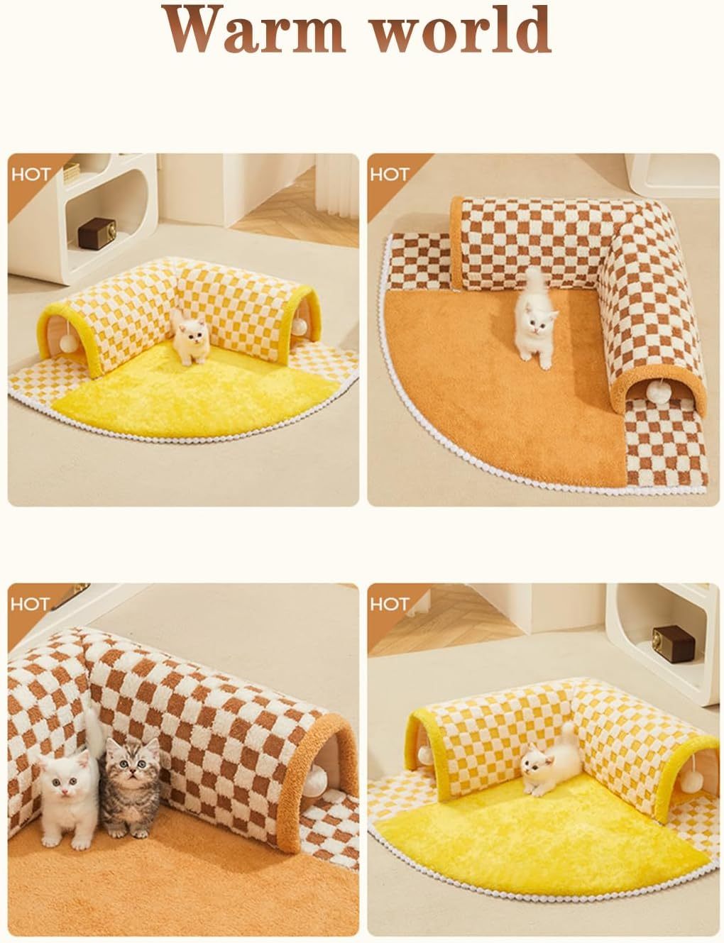 Funny Plush Plaid Cat Tunnel Cat Bed Cat Tunnel Bed With Central Mat Plush Plaid Tunnel Cat Bed Zipper Cat Tunnel For Indoor Cats